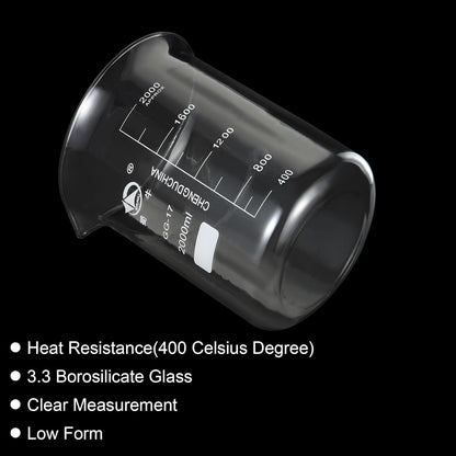 PATIKIL 10ml Low Form Glass Beaker, 3.3 Borosilicate Glass Graduated Printed Scale Measuring Cups with Spout for Kitchen Lab Liquids Transit Boiling