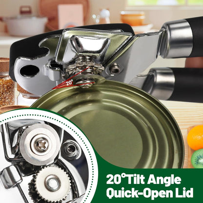 Can Opener Multifunction Manual Can Opener Features Black Stainless Steel Construction Open Can Beer Bottle with Magnetic Function for Daily Kitchen Use Seniors and Arthritis Hands