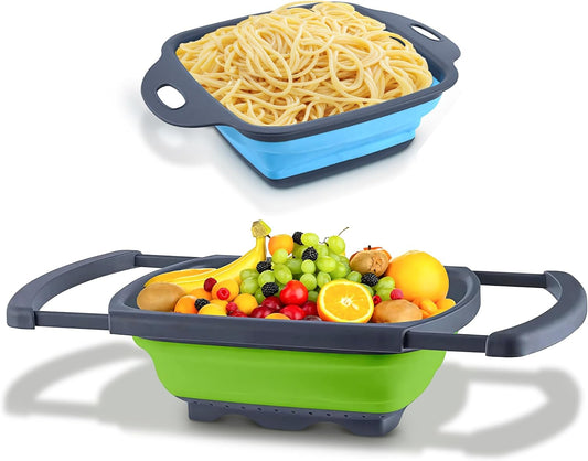Silicone Collapsible Colander Sink Colander Collapsible Camping Versatile Collapsible Strainer Sink strainer basket over Sink Strainer (Red Green Blue)
