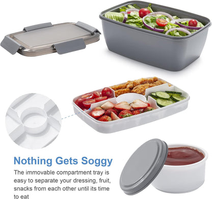 Freshmage Salad Lunch Container To Go, 52-oz Salad Bowls with 3 Compartments, Salad Dressings Container for Salad Toppings, Snacks, Men, Women (Blue)
