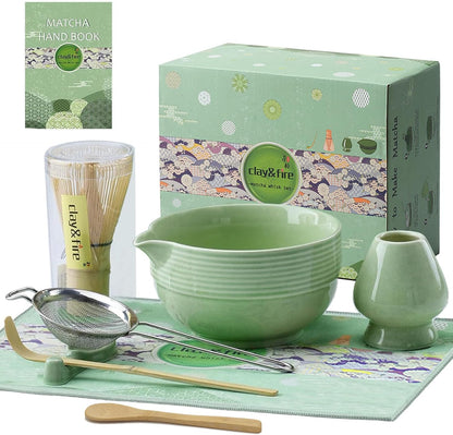 Clay&Fire Matcha Whisk Set, 9 pcs Ceramic Matcha Set, Gifts for Women,Matcha Bowl with Spout and Whisk, Matcha Kit for Matcha Lovers, Gift Mother's Day, Birthday, Anniversary