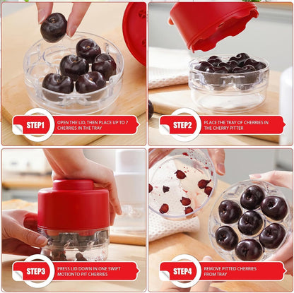 7-in-1 Cherry Pitter Tool - Portable Push-Down Cherries Seed Remover, No Handle Design for Kitchen, Picnics