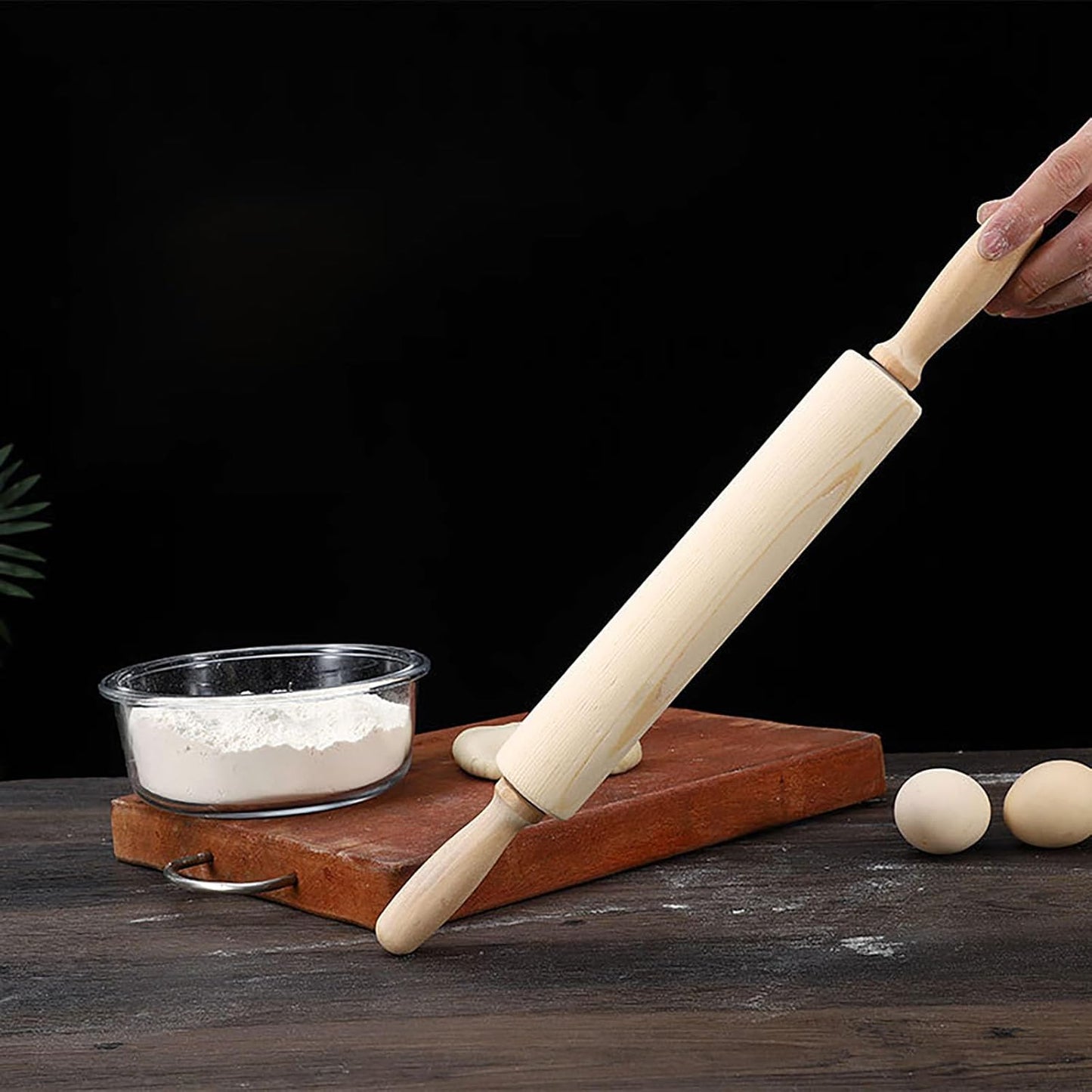 Wooden Rolling Pin, 16.5 Inch Drum and Handle Could Rotate Relatively for Kneading Dough of Baking Bread, Pizza, Cookie, Cake and Noodles (42cm)