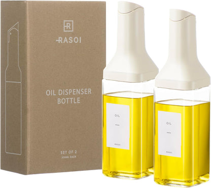 Oil Dispenser Bottle – Set of 2 17oz/500ml Oil and Vinegar Dispenser - Drip-Free Spout Glass Oil Dispenser – Kitchen Oil Dispenser with Automatic Pouring Lid - Olive Oil Bottle for Cooking
