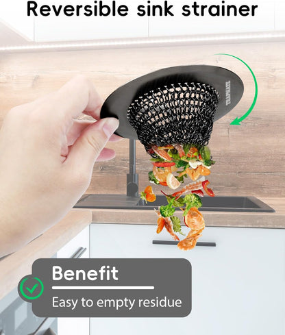 TRAPMATE Kitchen Sink Drain Strainer, Reversible Chain Mesh Sink Strainer, 304 Stainless Steel Anti-Clogging & Easy Clean Sink Strainer Basket, Fits US Standard Kitchen Sink Drains, Dishwasher Safe