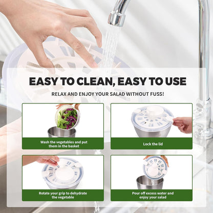 Stainless Steel Salad Rotator, 5-quart Vegetable Dishwasher,Lettuce Cleaner and Dryer, Salad Spinner