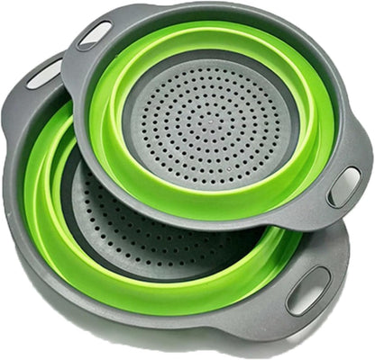 Collapsible Strainer Colander for Kitchen Food, Pasta Strainer Set of 2 Strainers for Kitchen Round Silicone Strainers and Colanders, Collapsible Colander for Draining Pasta Vegetable fruit Travel Use