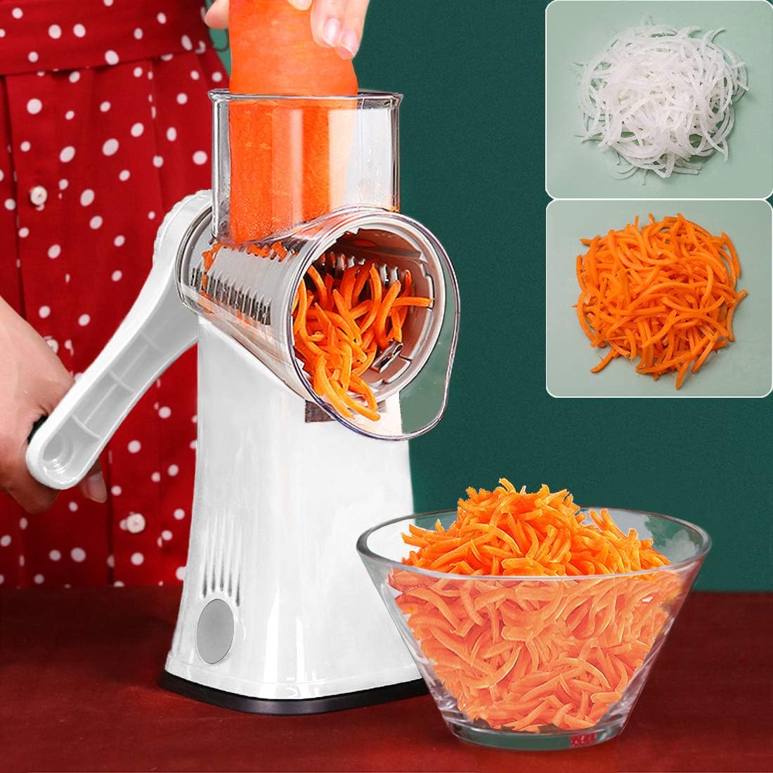 Round Mandoline Drum Slicer Rotary Cheese Grater Veggie Slicer Vegetable Carrot Shredder Nut Chopper Blue