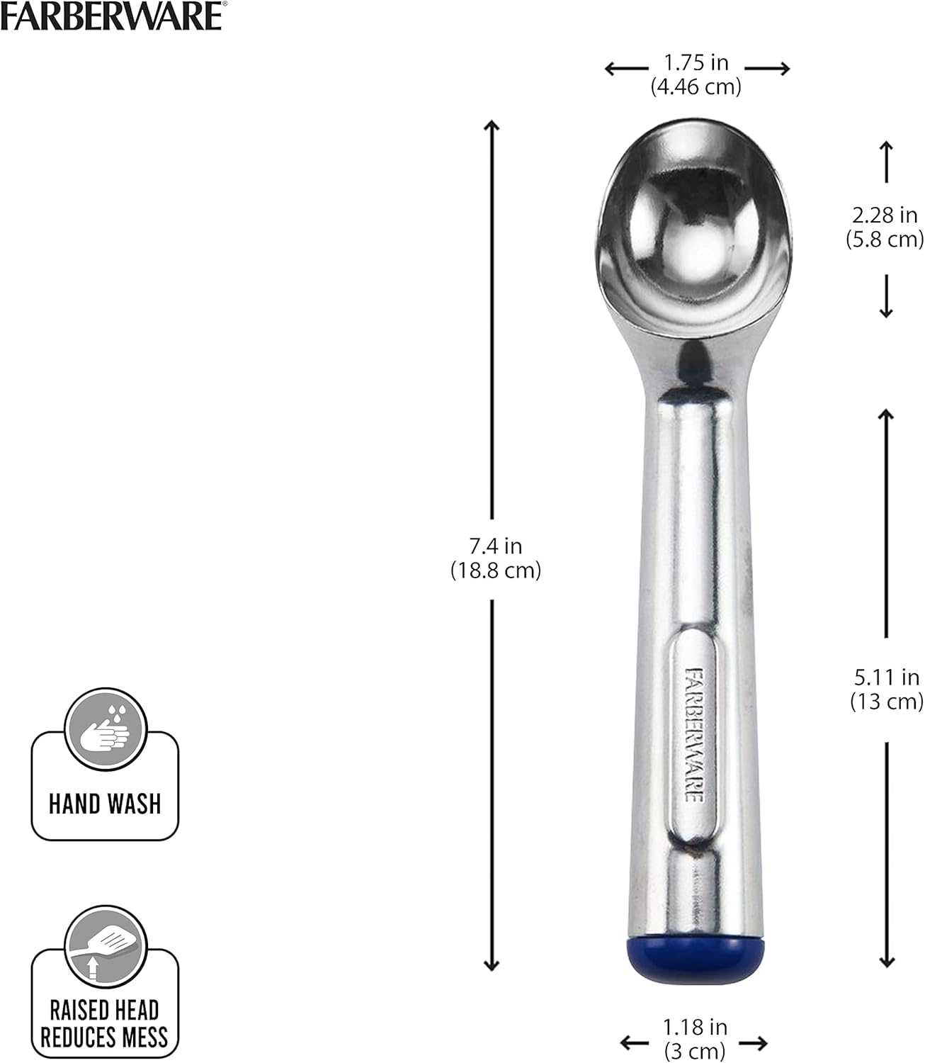 Farberware Professional Ice Cream Scoop, Comfortable Handle, Heavy Duty, Professional Grade Scooper, Get Perfect Shape Scoops, Great for Spooning Frozen Hard Gelato and Sorbet, Cookie Dough, Melon
