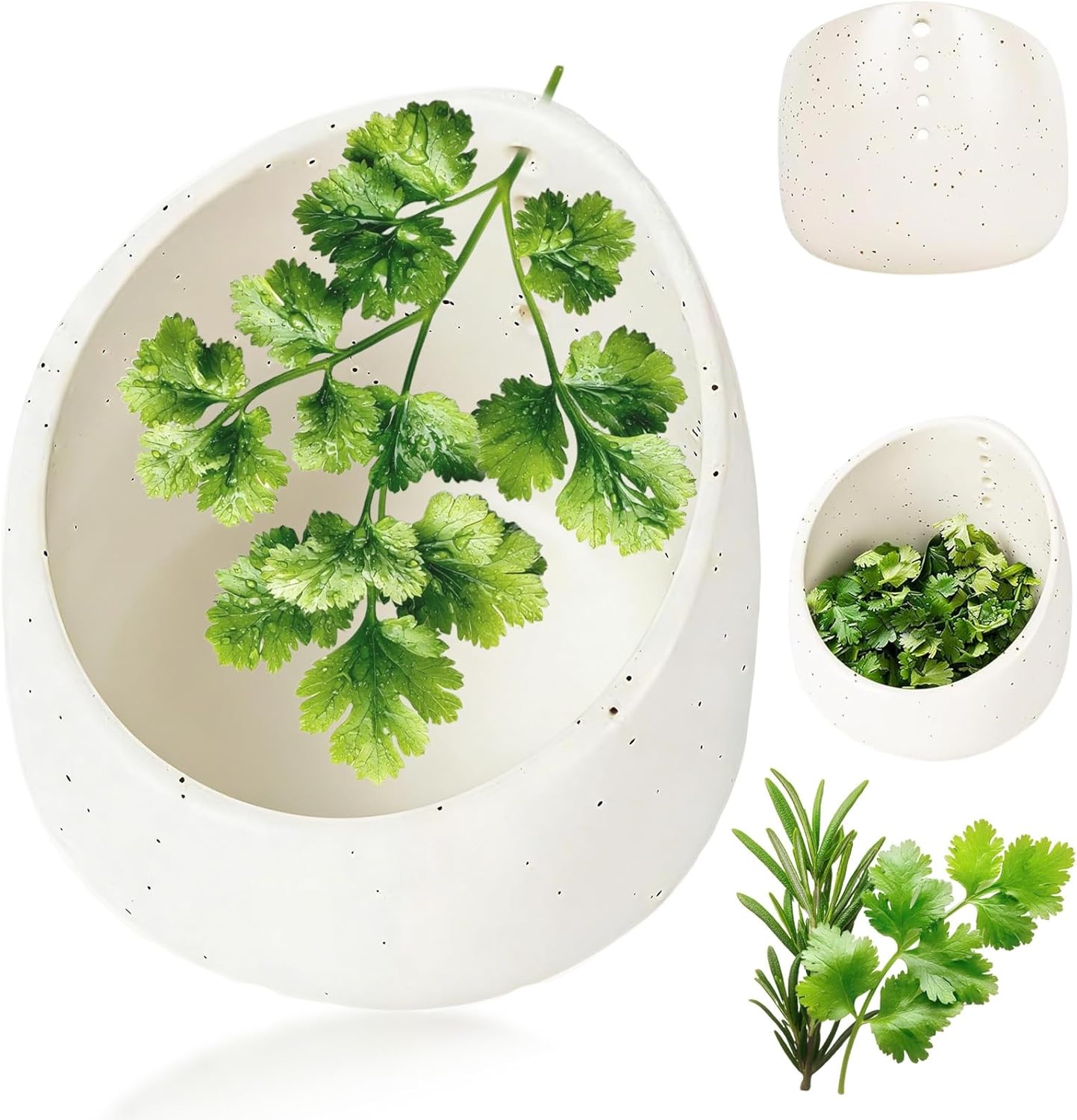 Pottery Herb Stripper Bowl, Ceramic Herb Stripper, Handmade Leaf Removal Cup with Different Sized Round Holes for Parsley, Cilantro, Rosemary & Salad Cooking(Blue)