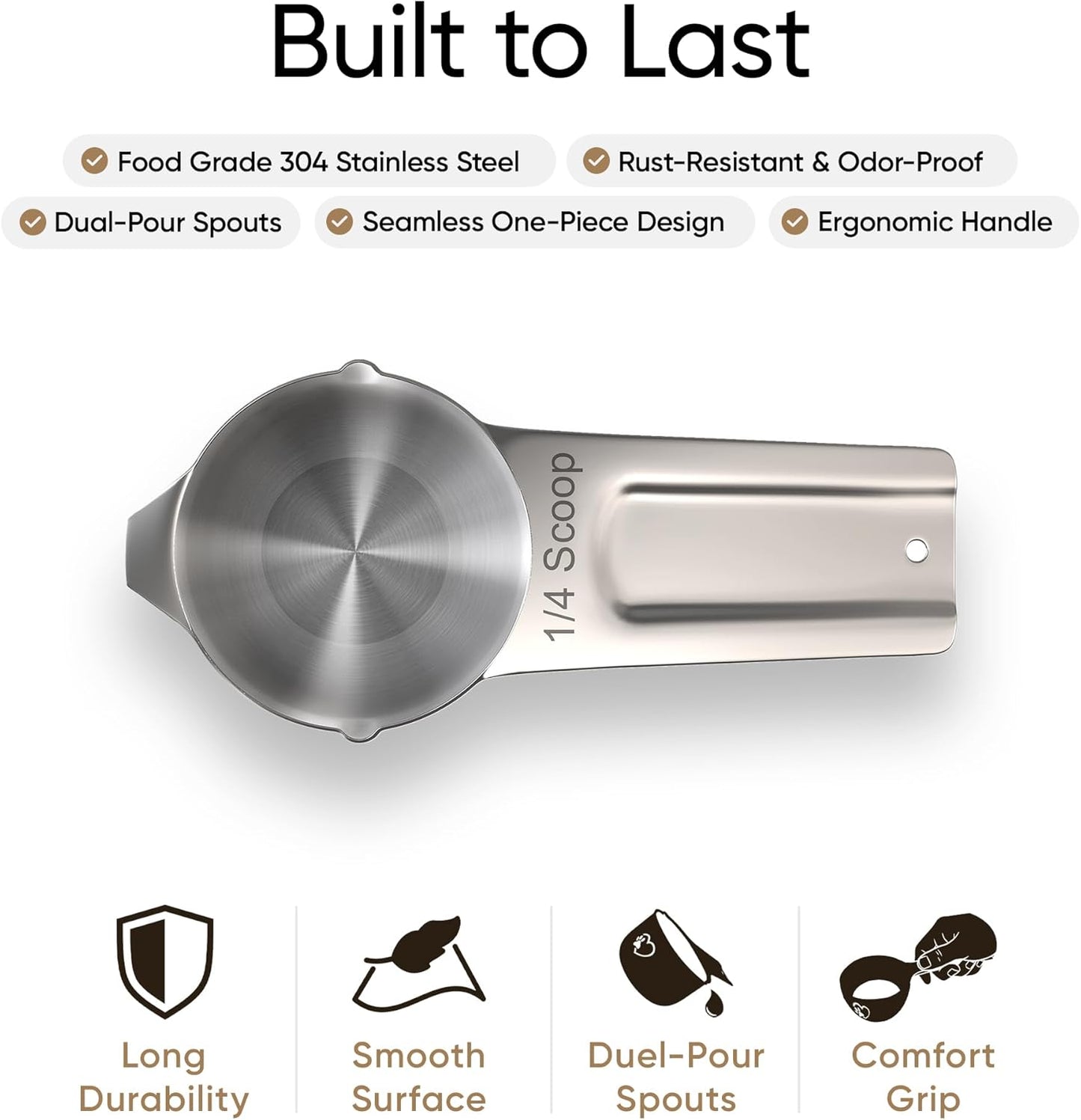 Color Up 2 Scoop (2 Cup / 480 ml) Stainless Steel Pet Food Measuring Scoop for Dogs, Cats, Rabbits & Birds – Dual Pour Spouts, Ergonomic Handle, Dishwasher Safe