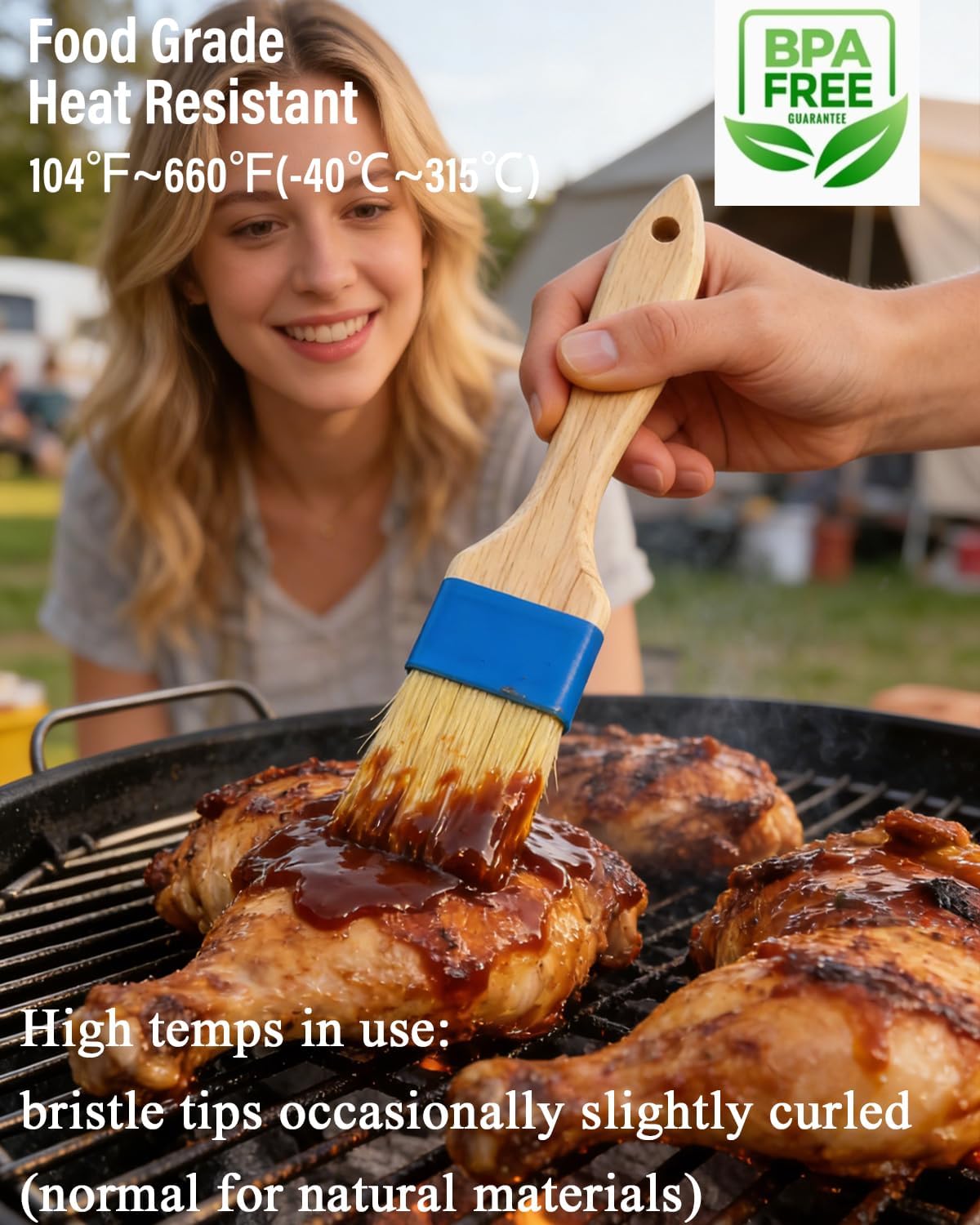 Pastry Brush,Basting Brush 2 in-Natural Boar Bristle Basting Brush for Cooking,Food Grade Brushes for Baking,Heat Resistant to Spread Oil,Sauce,Butter,Flour,Egg Wash Marinades for BBQ Barbecue(2 pc)