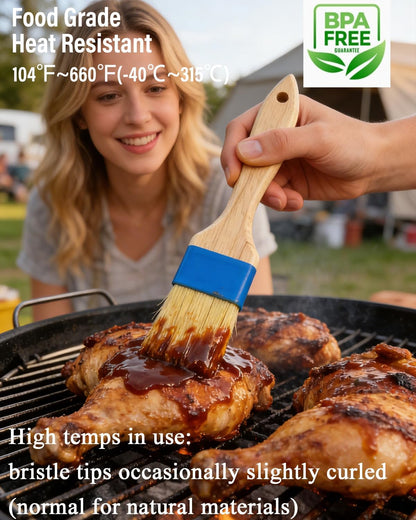 Pastry Brush,Basting Brush 2 in-Natural Boar Bristle Basting Brush for Cooking,Food Grade Brushes for Baking,Heat Resistant to Spread Oil,Sauce,Butter,Flour,Egg Wash Marinades for BBQ Barbecue(2 pc)
