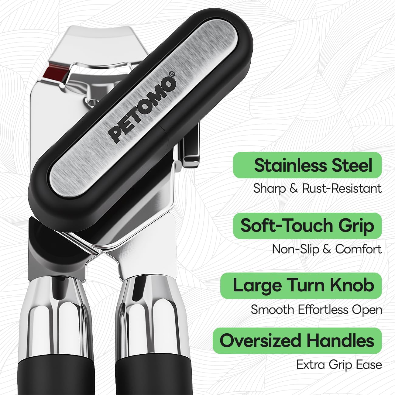 Stainless Steel Manual Can Opener with Bottle Opener - Razor Sharp Cutting Wheel, Soft Ergonomic Grip Handles, Oversized Easy-Turn Knob, Smooth Edge Safe Operation, Black