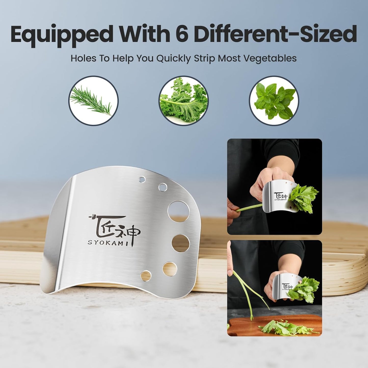 SYOKAMI Finger Guards for Cutting Food, Protects Women’s Fingers and Nails, Ideal Gift for Her, Mom or Wife, 2 Stainless Steel Finger Protectors with Herb Stripper, Adjustable Size