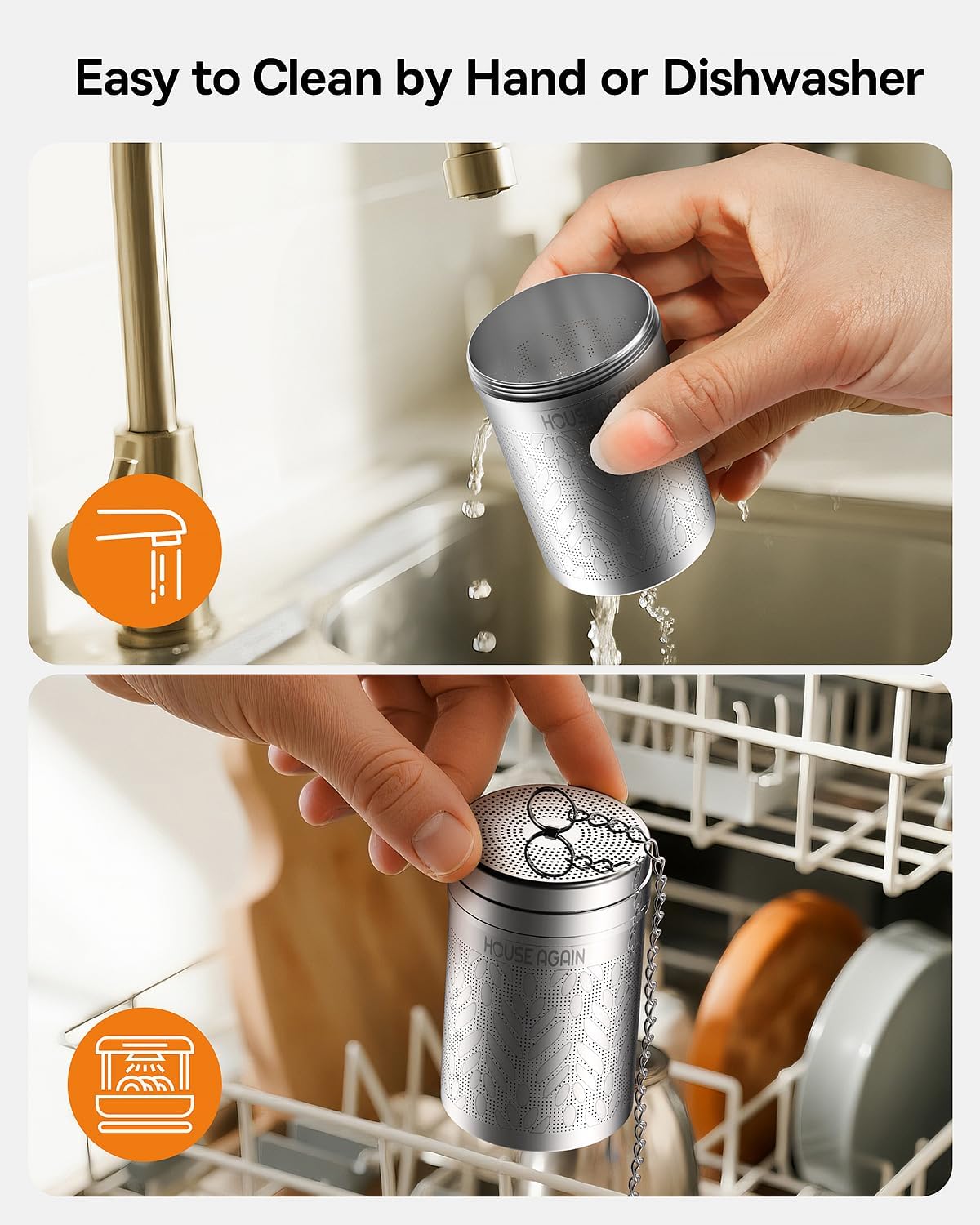 House Again Tea Infusers, Extra Fine Mesh Tea Strainers for Loose Tea, Updated Slim Threaded Lid & 304 Stainless Steel, Loose Leaf Tea Steeper for Brew Tea Spices & Seasonings