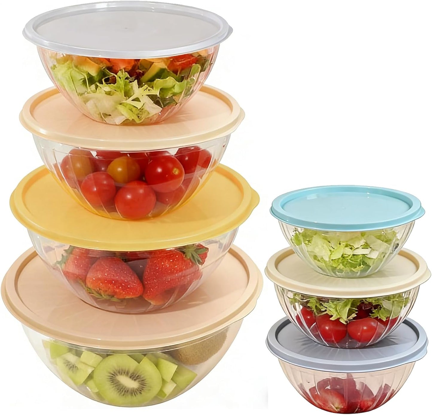 Plastic Mixing Bowls with Lids Set, Multicolor Salad Bowl Set, 7 Pieces Nesting Storage Bowls