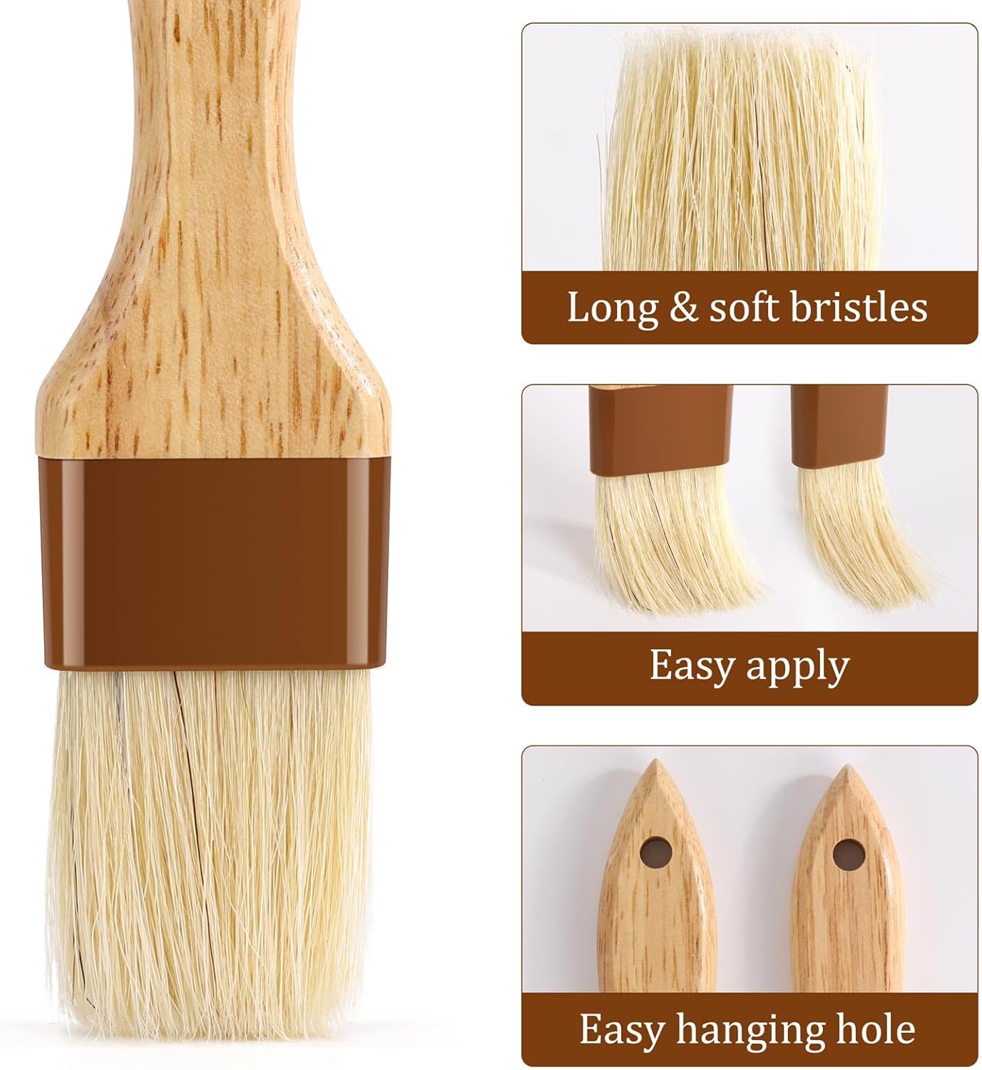6Pcs Pastry Brushes, Natural Bristle Basting Brush for Cooking Food