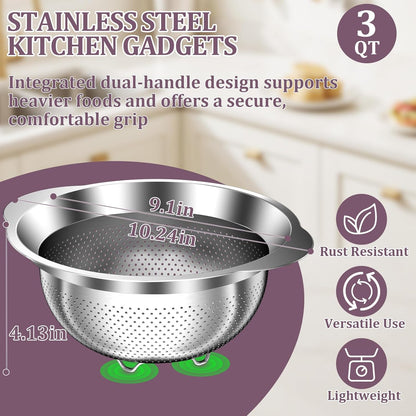 4-1 Colander with Bowl Set - Pasta Strainer - Colander for Kitchen - Strainers and Colanders Rice Strainer Fruit Cleaner Veggie Wash Sink Strainer Kitchen Essentials - Black