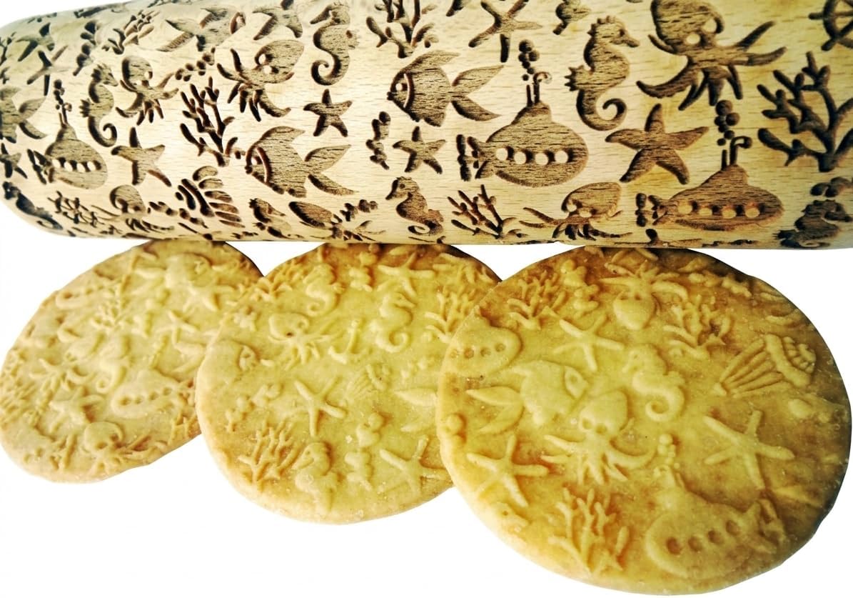 Embossing Rolling Pin SHELLS. Dough and Clay Roller for Embossed Cookies and Pottery. Cookie and Ceramic Stamp. Backing Gifts for Women by Algis Crafts