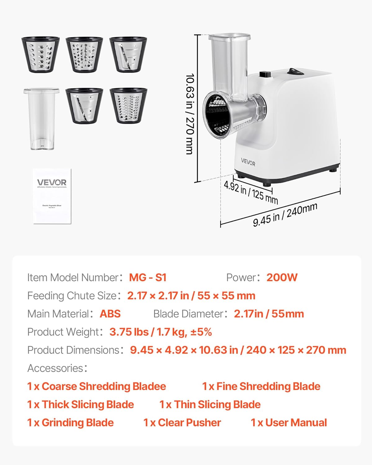 VEVOR Electric Vegetable Slicer, 0-0.5"/0-12mm Thickness Adjustable Commercial Slicer Machine, Convertible to Manual, Stainless Steel Food Cutter Slicing Machine, for Potato, Lemon, Tomato, Apple