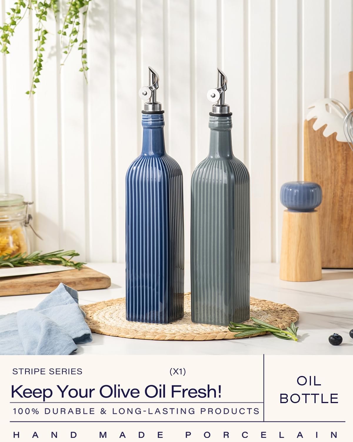 getstar 18 oz Olive Oil Dispenser Bottle for Kitchen, Ceramic Oil Bottle with Automatic Stainless Steel Pourer