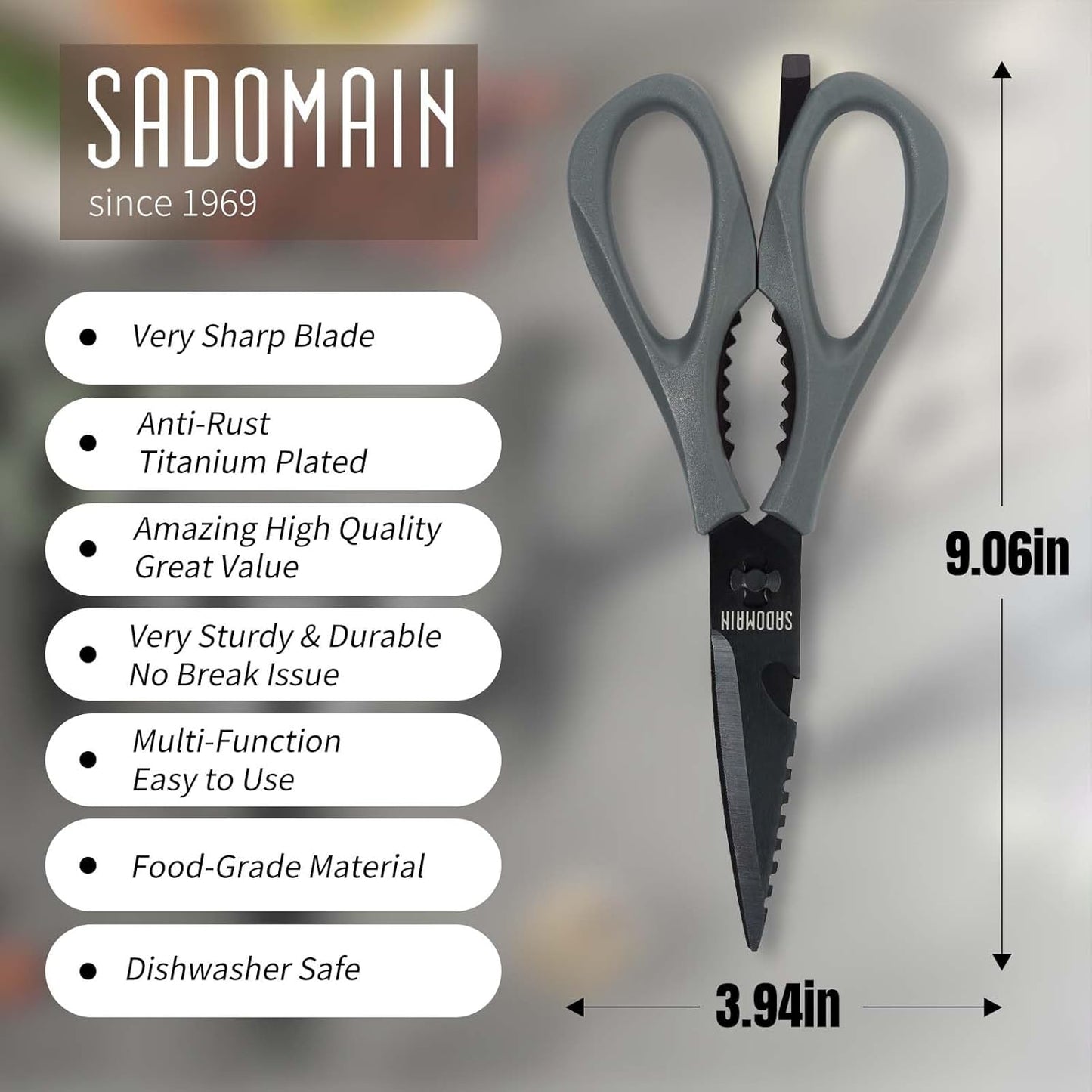 Kitchen Scissors All Purpose, Extra Sharp Kitchen Shears with Knife Sharpener & Sheath, Solid & Durable Stainless Steel Scissors with ANTI-RUST Black Titanium Plated, Dishwasher Safe - Green