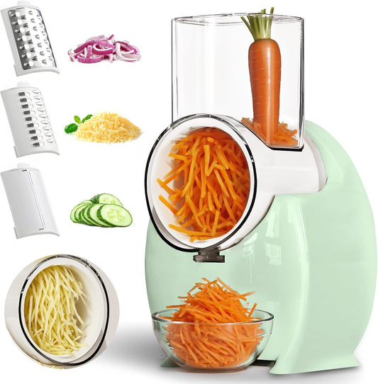 Electric Cheese Grater for Block Cheese - 3 in 1 Rotary Cheese Grater Electric Rotary Grater Salad Shooter Electric Slicer for Cheeses, Fruits, Vegetables and Nuts (Green,L)