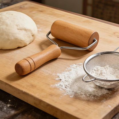 Small Rolling Pin, Wooden Dough Roller, Non-Stick Pizza Roller, T Type Rolling Pins for Kitchen Baking, Pizza Dough Press (3.8 * 7.5 inch)