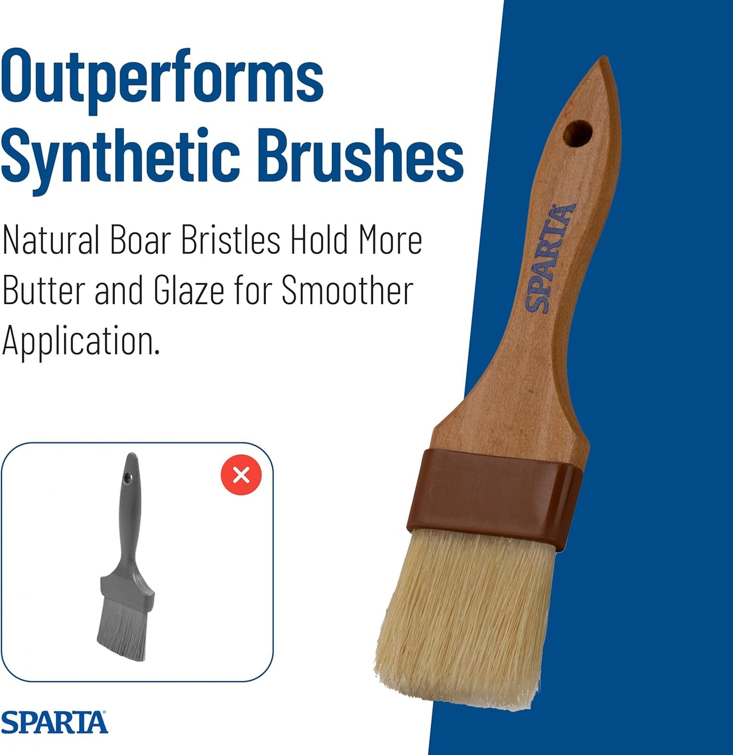 SPARTA Kitchen Basting Brush – 4037300 Basting Brush for Cooking Flat Boar Bristle Brush, Hardwood Handle for Kitchens, Restaurants, Catering, High Heat Food Prep, 1.5in