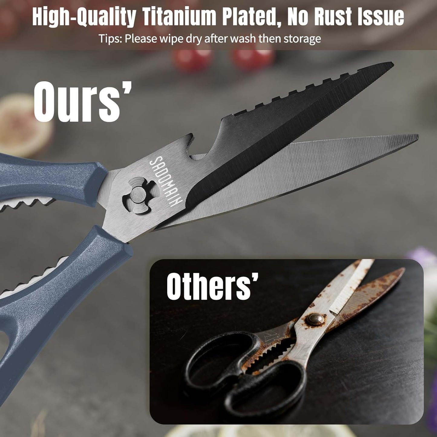 Kitchen Scissors All Purpose, Extra Sharp Kitchen Shears with Knife Sharpener & Sheath, Solid & Durable Stainless Steel Scissors with ANTI-RUST Black Titanium Plated, Dishwasher Safe - Green