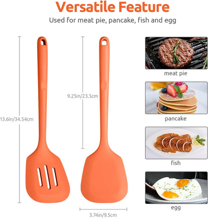 600ºF Heat Resistant Slotted Turner: U-Taste 13.6in Silicone Kitchen Spatula Flipper, 3.74in Wide Food Grade Flexible Thin Rubber Cooking Utensil for Egg, Pancake, Cookie in Nonstick Cookware (Red)
