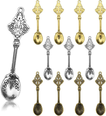 6-Pack Mini Spoons Metal Tiny Shovels 3-Inch Small Medicine Spoon for Home Kitchen Spices, Necklace Charms Pendants DIY Craft Making (Multicolor)