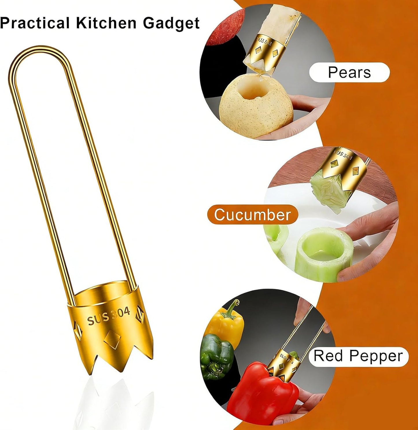Red Bell Pepper Seed Corer & Jalapeno Corer Tool - 304 Stainless Steel, Apple Pineapple Vegetable Corer, Easy Core Remover with Anti-Slip Handle ﻿