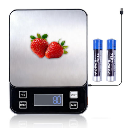Digital Kitchen Scale, 33lb Food Scale Precisely Measures Grams and Ounces for Baking, Cooking, and Meal Prep, Rechargeable 304 Stainless Steel with LCD Display, Batteries and USB Charging Included