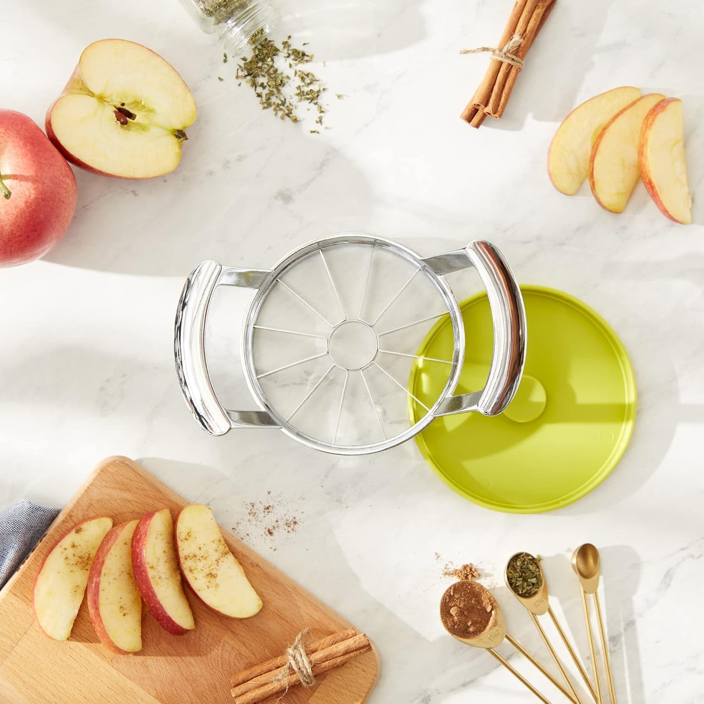 RSVP International Kitchen Tool Collection Core and Slice Apples, Jumbo Slicer, 7.32x4.92", Stainless Steel with Lid