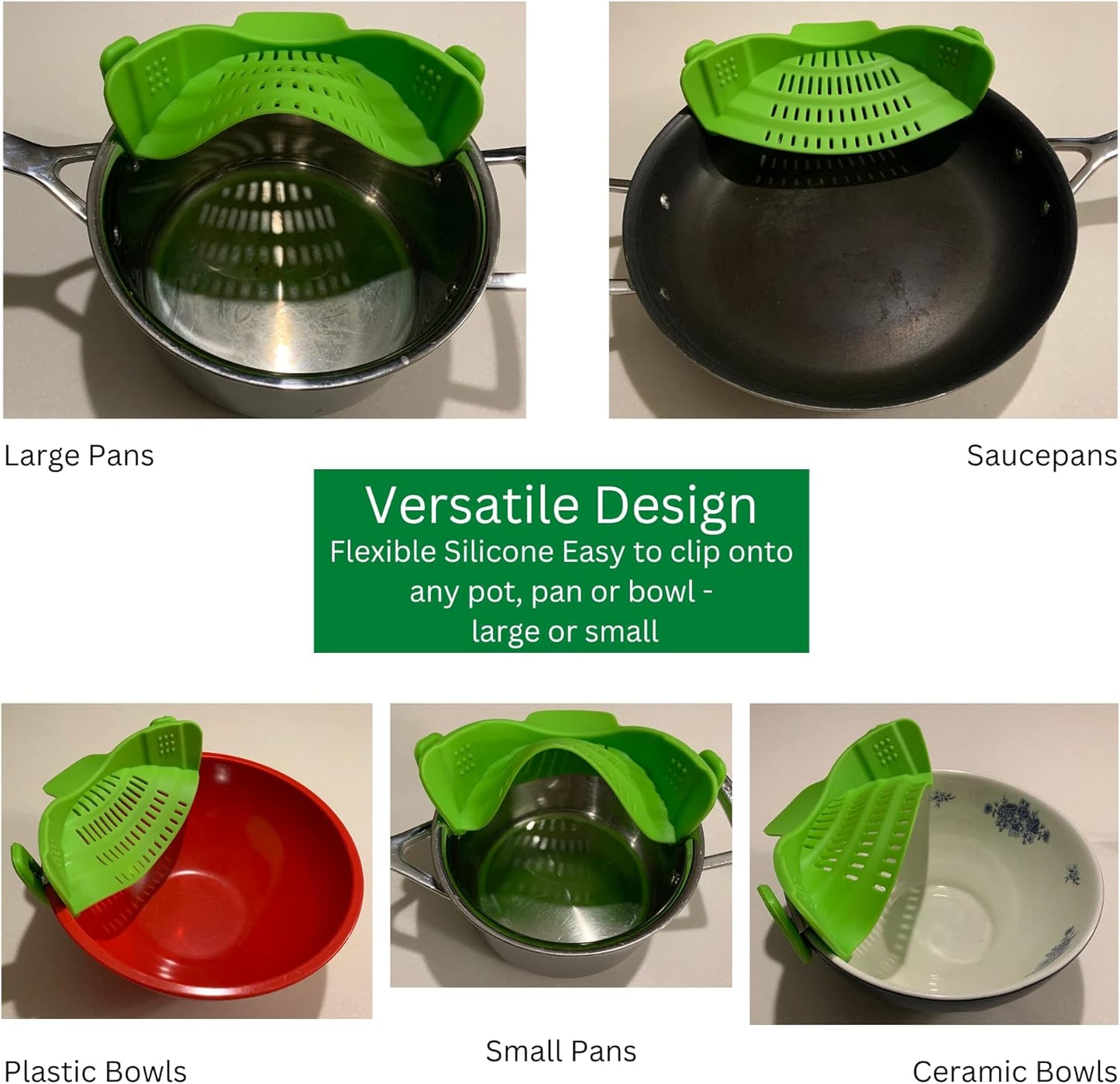 BaraBara 10 pcs Silicone Telescopic Collapsible Strainers with Handles, Foldable Bowl, Clip on Drainer. Green Spoon Rest, 3 ladle Masher Spoons. Silicone Gloves Heat Resistant Bundle Cooking Set.