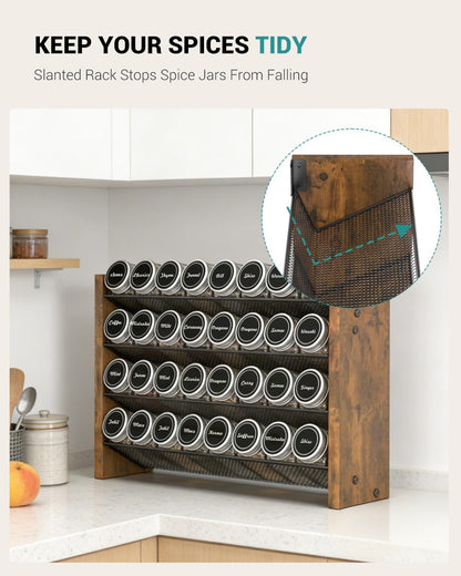 NESAPTO Spice Rack Organizer for Cabinet, Wood 4-Tier Vertical Seasoning Organizer, Wall Mount or Countertop Spice Shelf, Holds 28 Jars (No Jars Included), 14" W x 9.4" H
