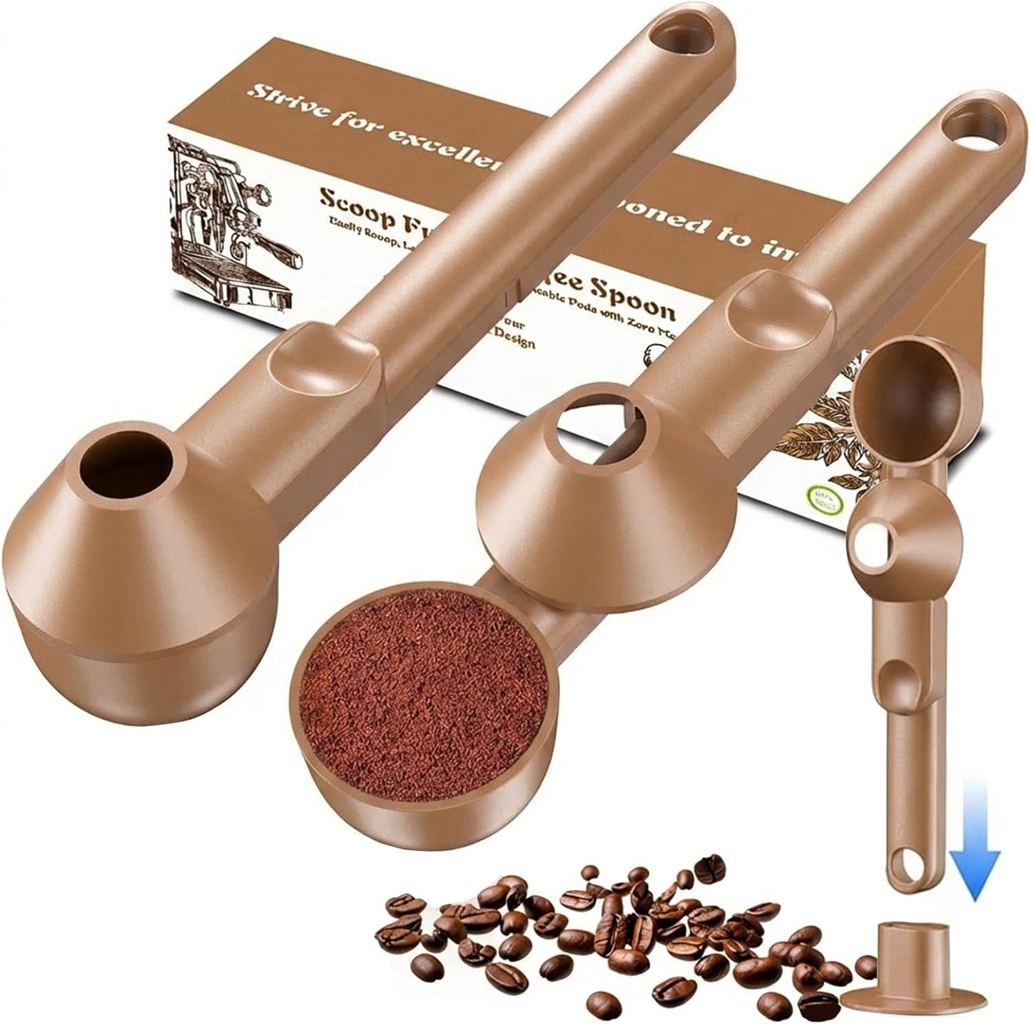 Coffee Scoop with Funnel for Ground Coffee, Protein Powder & Tea, for Reusable K Cup Refiller, 2TBSP Mess-Free, Funnel Design Prevents Spills (Black, 2-Pack)