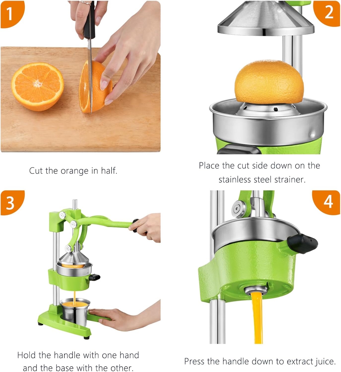 TONGCHANT Manual Juicer, Heavy Duty Cast Iron Juicer | Hand Press Juicer for Orange Lemon Lime Pomegranate & Citrus Fruits, High Leverage for Easy Juicing, Stainless Steel Cup, Easy to Clean, Black