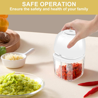 450ML (1.8 Cup) Electric Garlic Chopper, Mini Portable Food Processor, Garlic Grinder Masher for Onion, Ginger, Chili, Fruit, Vegetable, Meat