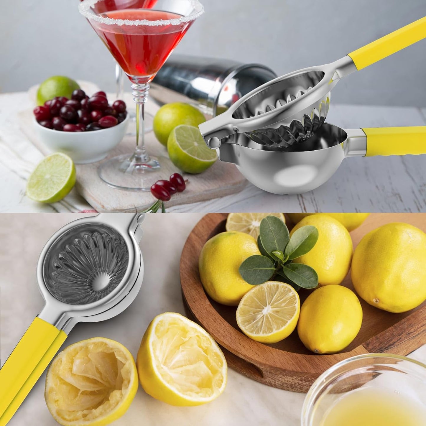 Stainless Steel Lemon Squeezer - Metal Citrus Juicer - Lime Lemon and Fruit Juicer with Silicone Handles - Large Manual Citrus Press Juicer - Hand Held Squeezer - Ergonomic Design with Solid