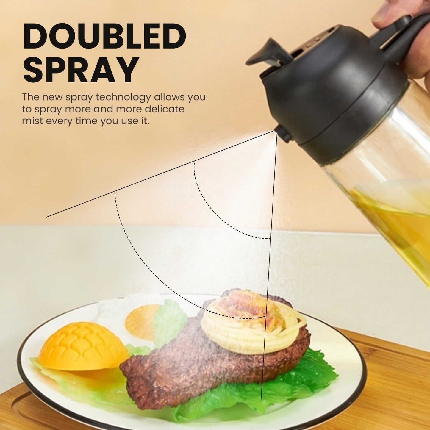 2-in-1 Oil Spray Bottle for Kitchen, Glass Olive Oil Sprayer and Pourer, Non-Stick, No Drip, Fine Mist Dispenser