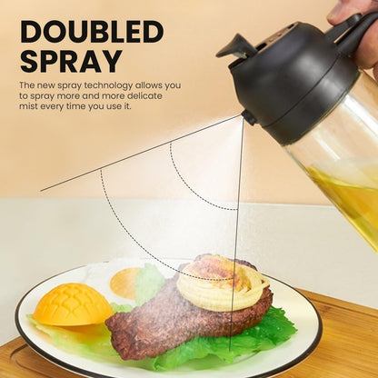 2-in-1 Oil Spray Bottle for Kitchen, Glass Olive Oil Sprayer and Pourer, Non-Stick, No Drip, Fine Mist Dispenser