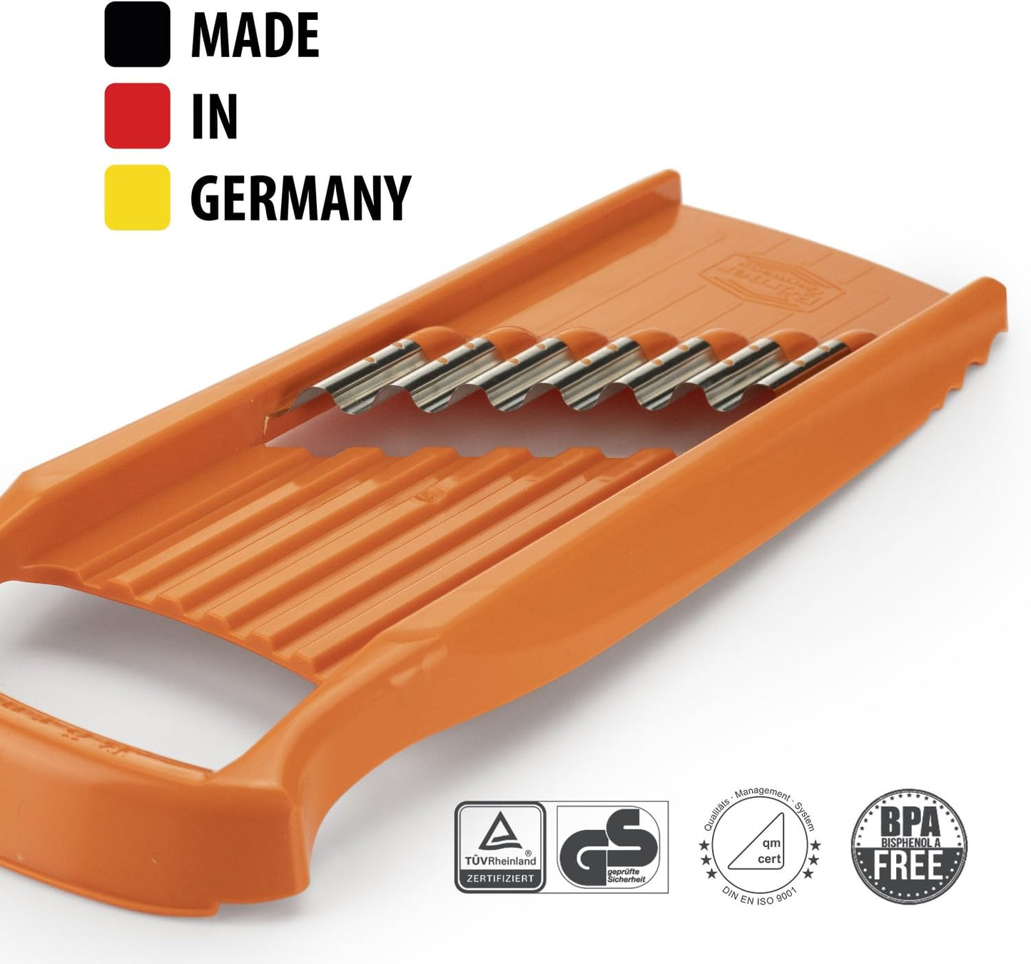 Börner Wave/Gaufrel XXL PowerLine Vegetable Slicer • Corrugated Vegetable Cutter • Corrugated/Waffle Cutter • Potato Grater for Grilled Potatoes Orange