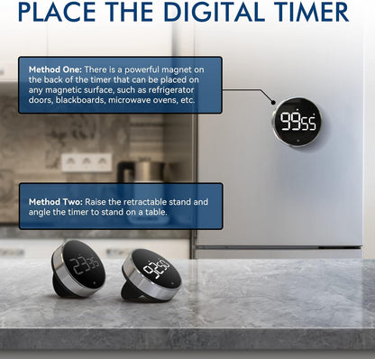 Digital Kitchen Timer, 3.8'' Large LED Display Countdown Countup Timer, Timer for Kids, Classroom Magnetic Timer, Adjustable Volume, Brightness, Easy for Cooking/Study/Office/Exercise (Ridged Knob)