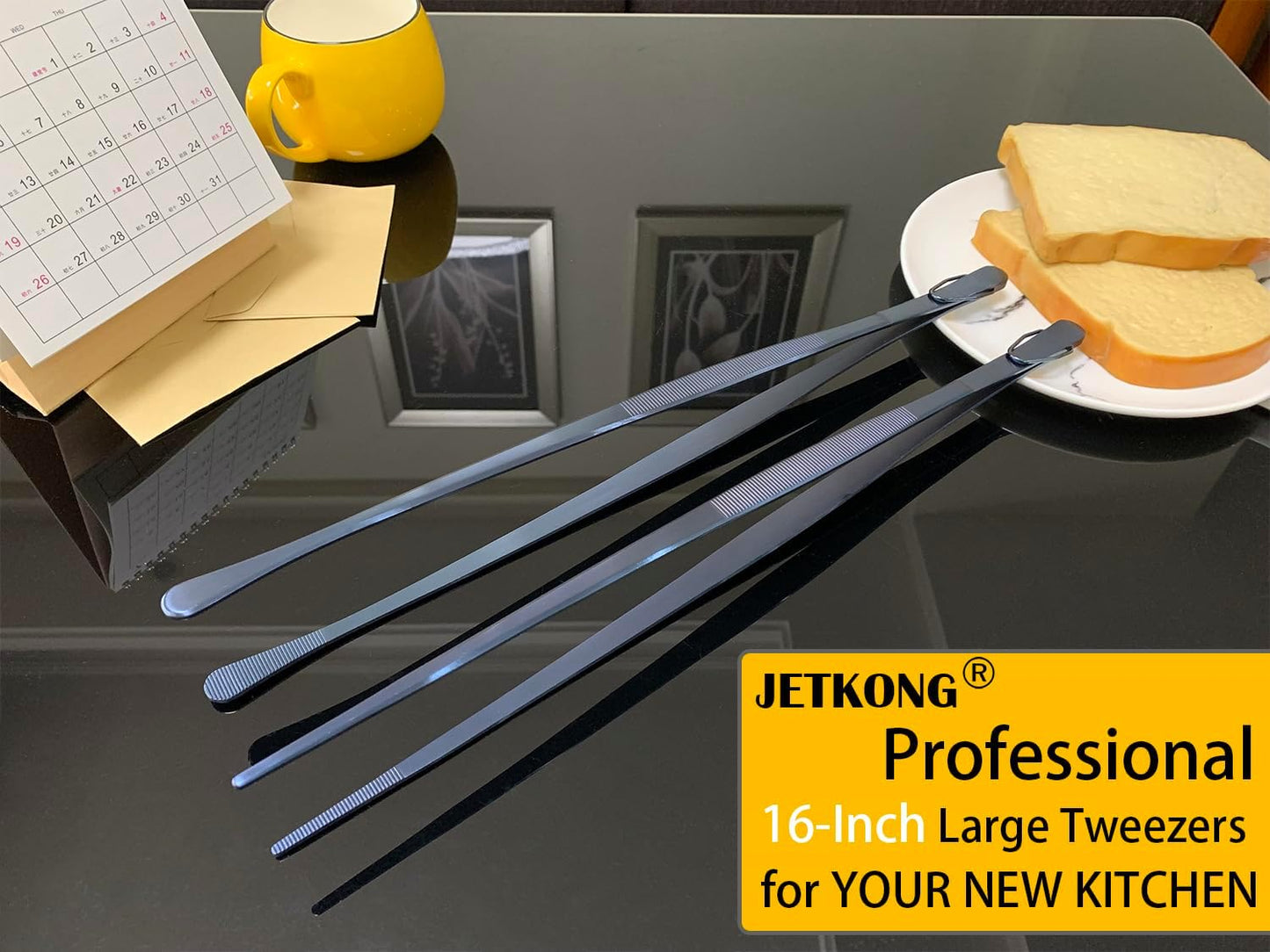 JETKONG 2 Pcs 12-Inch Kitchen Tweezers Fine Tweezer Tongs, Extra-Long Stainless Steel Cooking Tweezers (Silver)