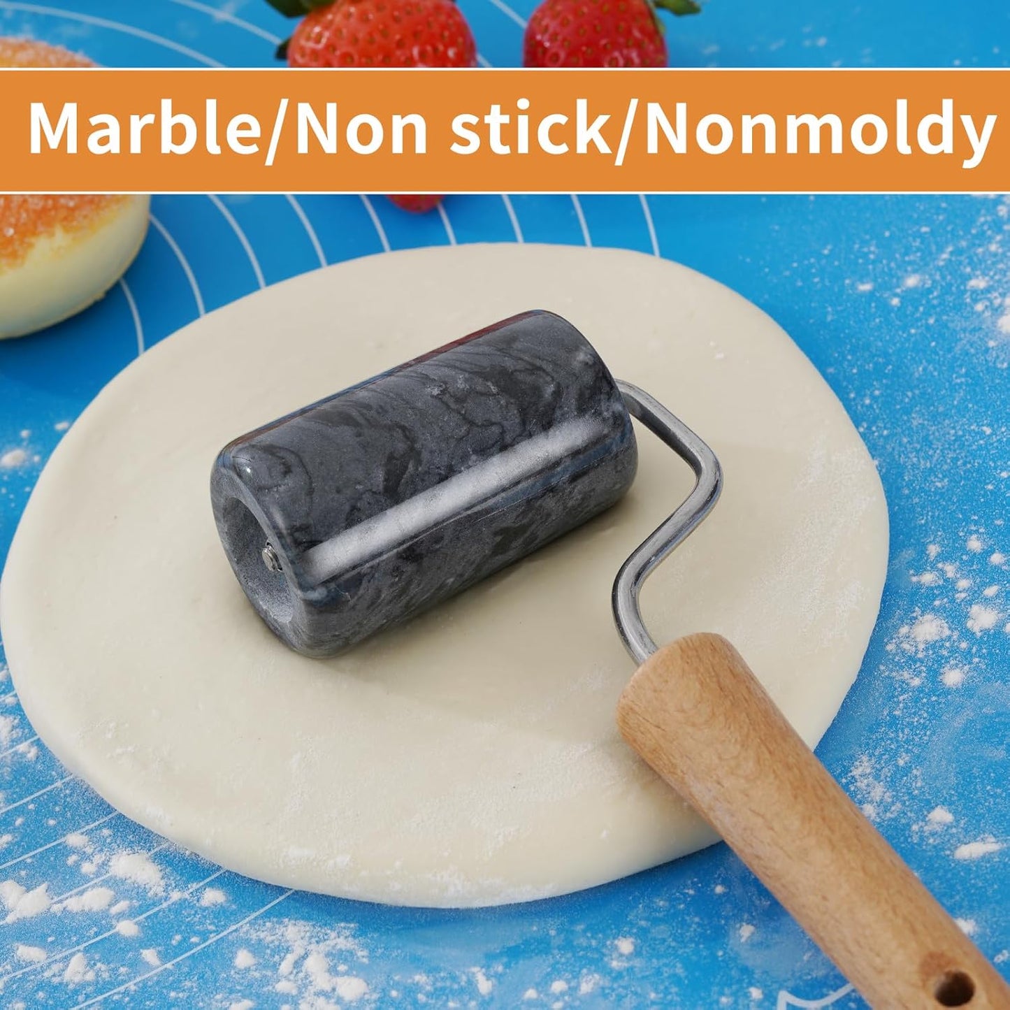 Tianman Small Marble Rolling Pin Pizza Roller, Marble Pastry Roller Non-Stick T-Type, For Cake Baking Tortilla Fudge Pizza Cookies and Other Kitchen Baking Cooking (Type 1 White).