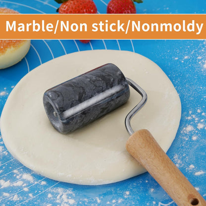 Tianman Small Marble Rolling Pin Pizza Roller, Marble Pastry Roller Non-Stick T-Type, For Cake Baking Tortilla Fudge Pizza Cookies and Other Kitchen Baking Cooking (Type 1 White).