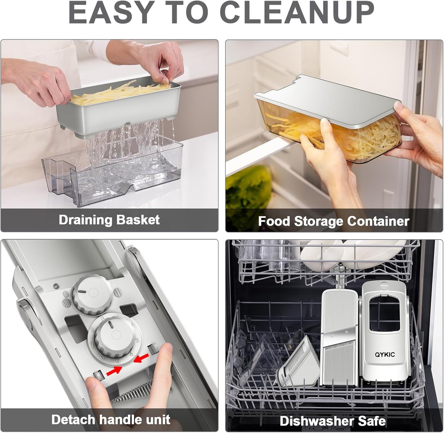 QYKIC Upgrade Safe Mandoline Slicer for Kitchen, Vegetable Chopper and Slicer, Potato Slicer Thickness Adjuster, French Fry Cutter, Veggie Onion Dicer Faster Kitchen Mandolin for Meal Prep